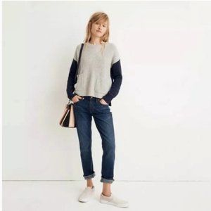Madewell Harper Colorblock Sweater Boxy Gray Navy